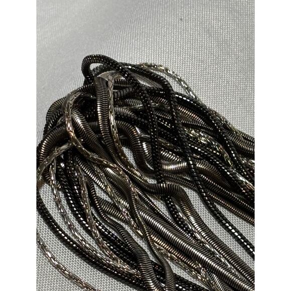 Kiam Family Silver Tone, Chunky Multi Strand Silver & Black Chain Necklace Bold - Picture 8 of 9